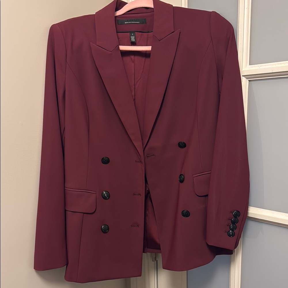 Women's Burgundy Double-Breasted Blazer